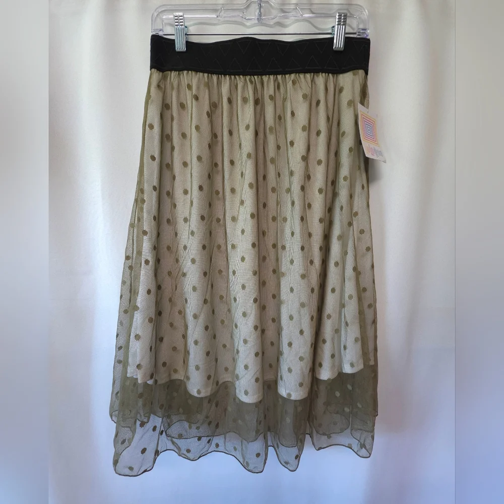 Elegant Polka Dot Skirt in Olive and White - Picture 1 of 3